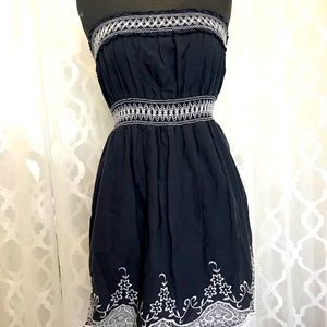 Strapless Blue and White Mid-length Dress